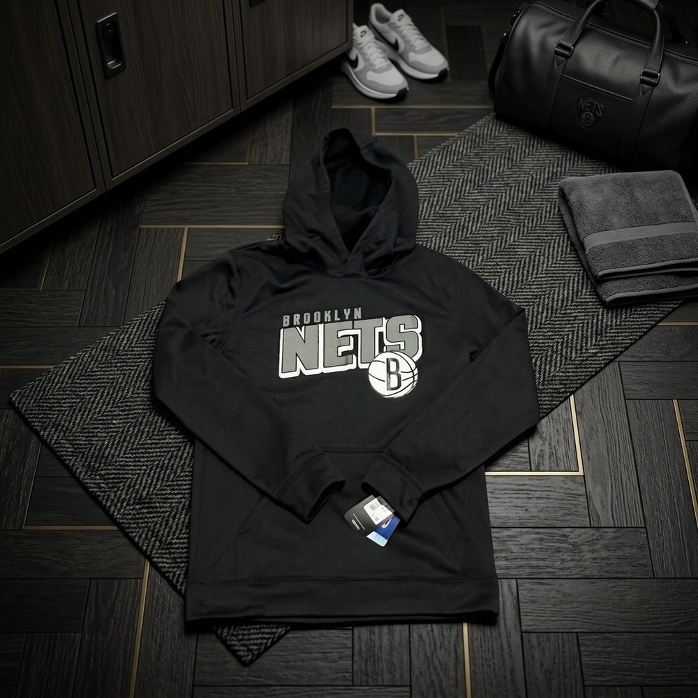 Brooklyn Nets NBA Youth Hoodie XL 18/20 Black Performance Fleece Pullover NWT